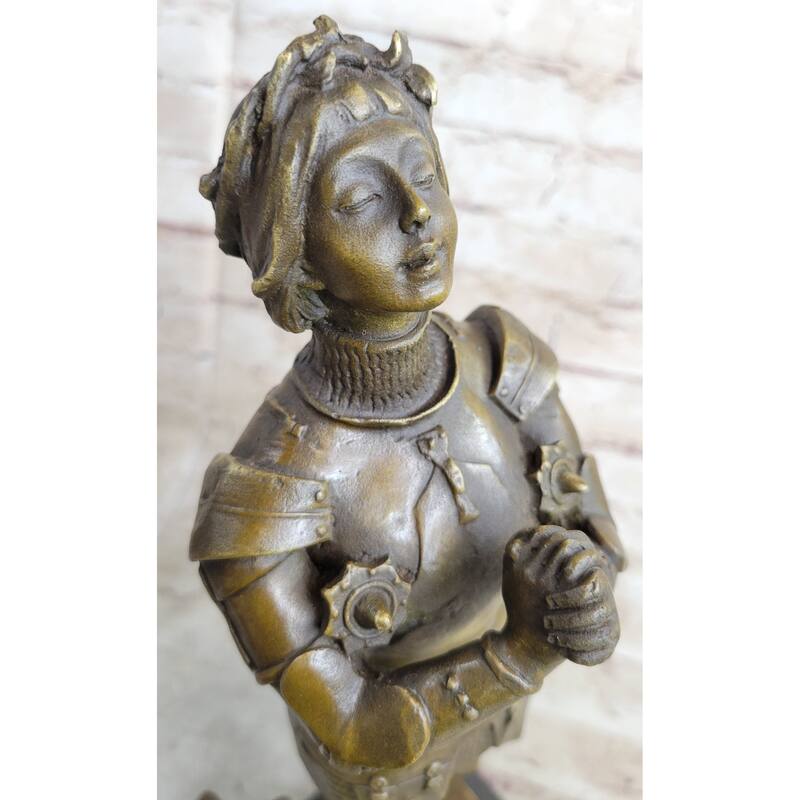 Joan Of Arc Roman Catholic Saint Praying Heroine Bronze Marble Statue Artwork