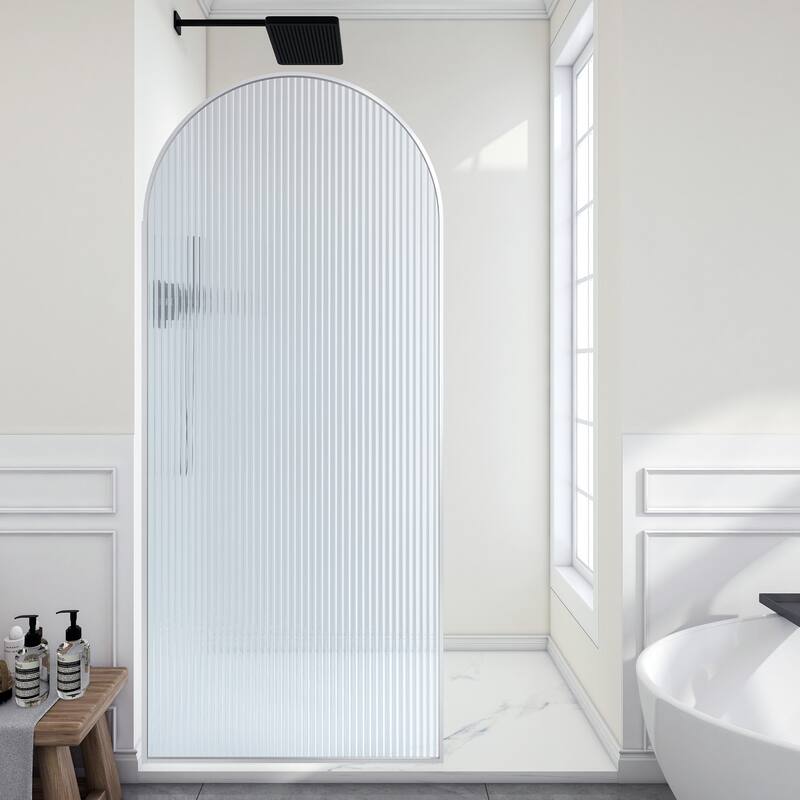 Ember Series 34 in. W x 78 in. H Fixed Framed Shower Door in Black, Gold or Nickel Finish with Clear or Fluted Glass