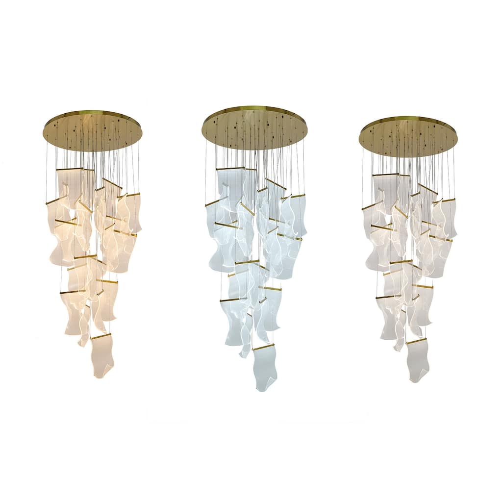 24-Light Brass Chandelier With Acrylic Crumbled Sheet Pendants