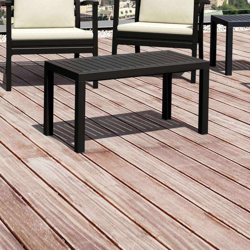 36" Black Patio Solid Rectangular Patio Resin Coffee Table