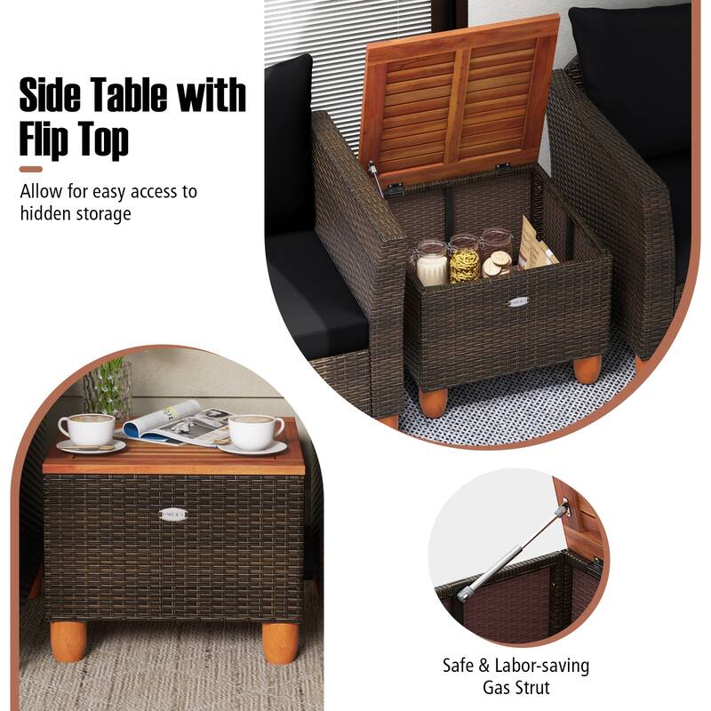 Gymax 3 PCS Patio PE Wicker Furniture Set Outdoor Conversation Bistro
