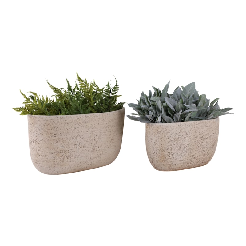 Polyresin Oval Planter Textured Home Decor (Set of 2) - 12", 10" Ivory - 21.75" x 10" x 11.75"