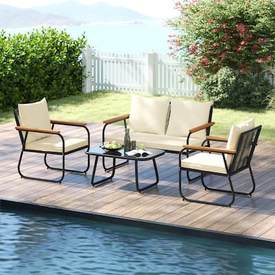 4/8 PCS Outdoor Conversation Set Wicker Patio Furniture Set w/ Cushion