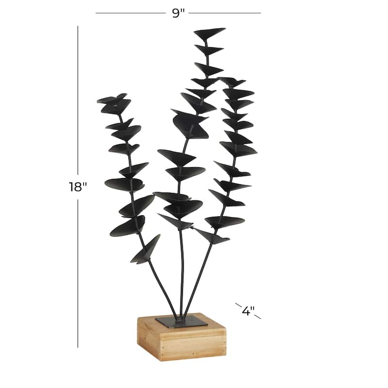 Metal Leaf Decorative Sculpture with Wood Base - Black - Roche River Decor