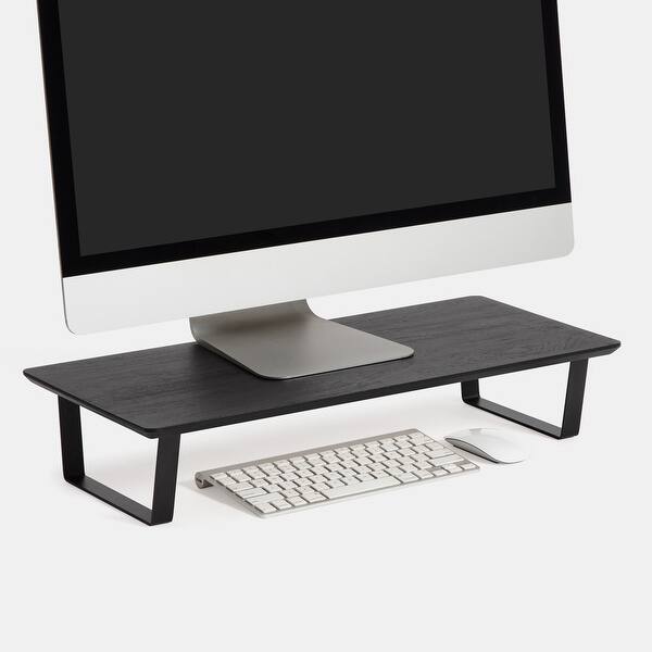 slide 2 of 7, Jani Wood Monitor Stand Riser Desk - Ergonomic Design Stand, Desktop Organizer Table for Home, Office Workspace, Gaming Desk Black