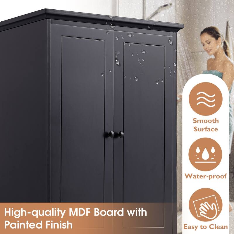 Freestanding White Bathroom Cabinet with 4 Drawers and 2 Doors, Adjustable Shelf, Waterproof MDF Storage Unit