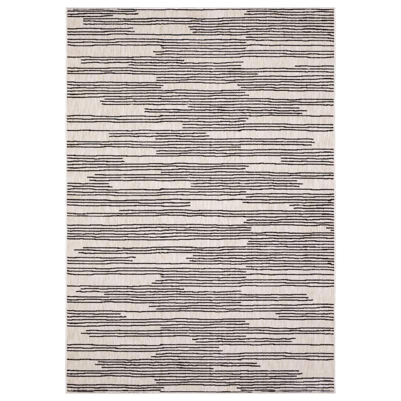 Hansel Etched Stripes Black/ Beige Area Rug