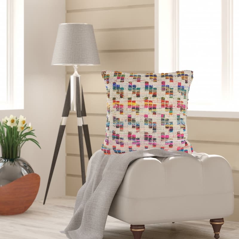 HomeRoots 20" X 20" Beige Red Green Blue Yellow Orange And Pink 100% Cotton Geometric Zippered Pillow