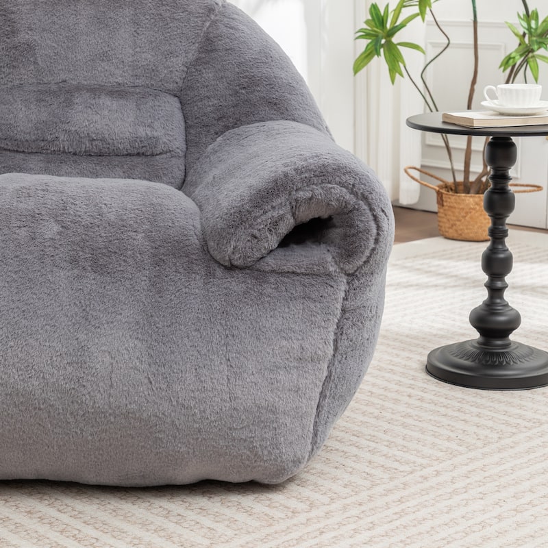 Comfy Bean Bag Sofa With Back Support, With Footstool,Faux Fur Bean Bag Chair For Adults And Kids