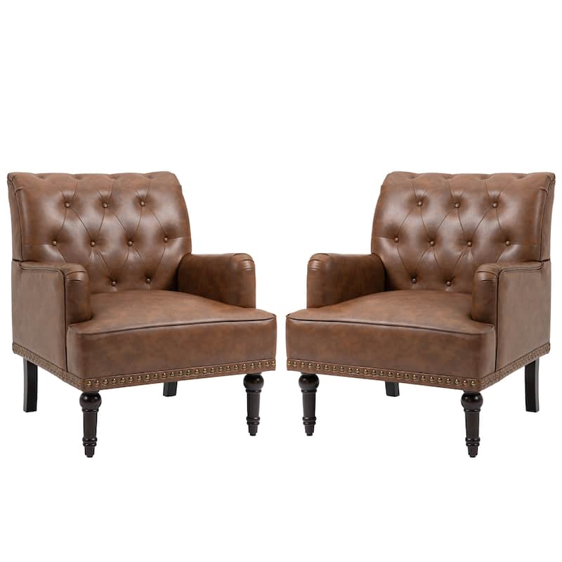 Mid-Century Leather Tufted Accent Chair for Living Room