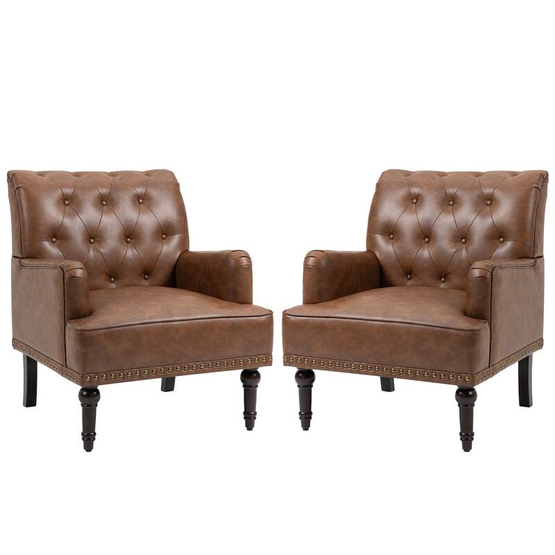 Tufted Vegan Leather Accent Chairs Armchairs with Nailhead Trim