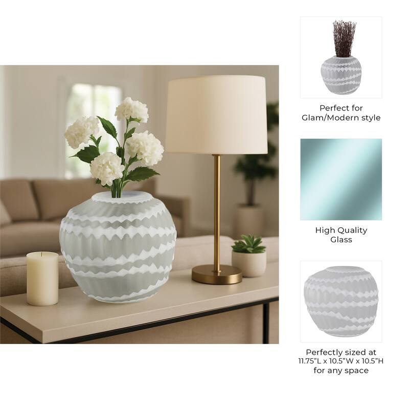 Carved Glass Vase with Vertical Strips Pattern Finish - White