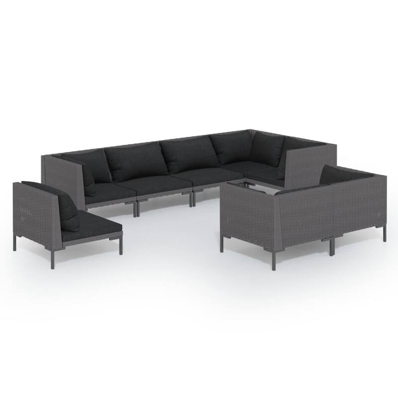 vidaXL Patio Lounge Set Outdoor Sectional Corner Sofa Poly Rattan Dark Grey - 27.6" x 27.6" x 24"