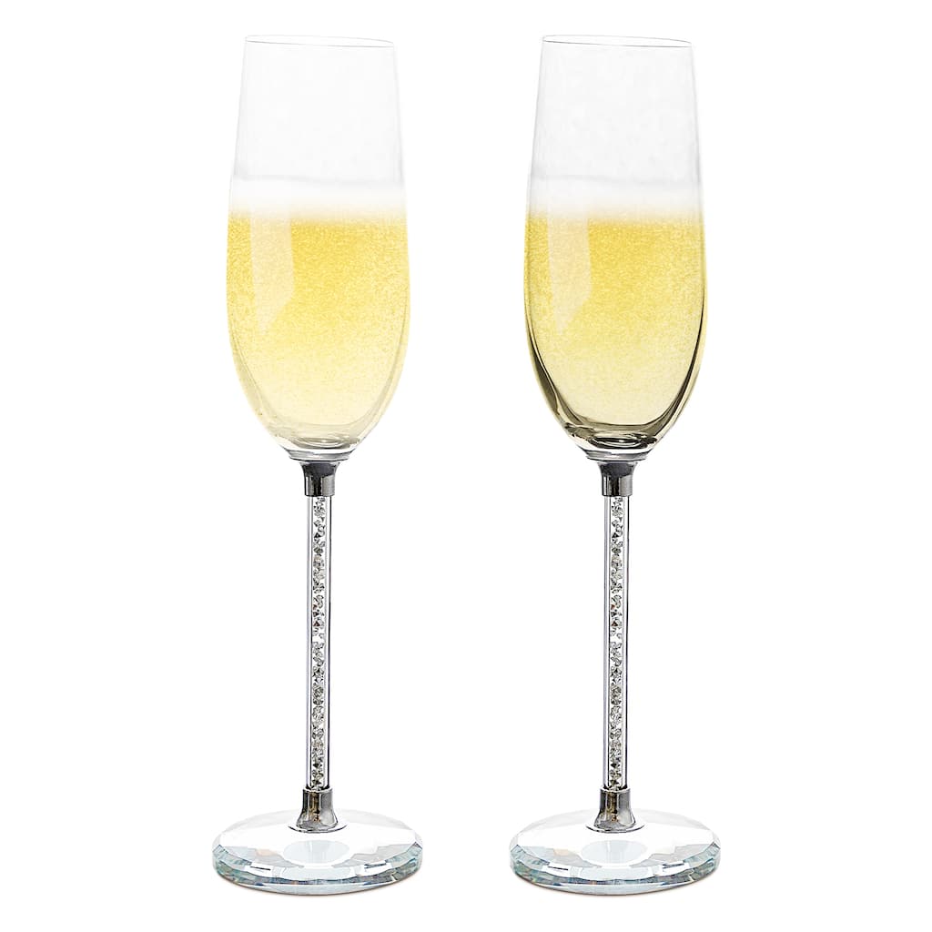American Atelier Champagne Flutes Set of 2 Gem Filled Stem - 10 oz.