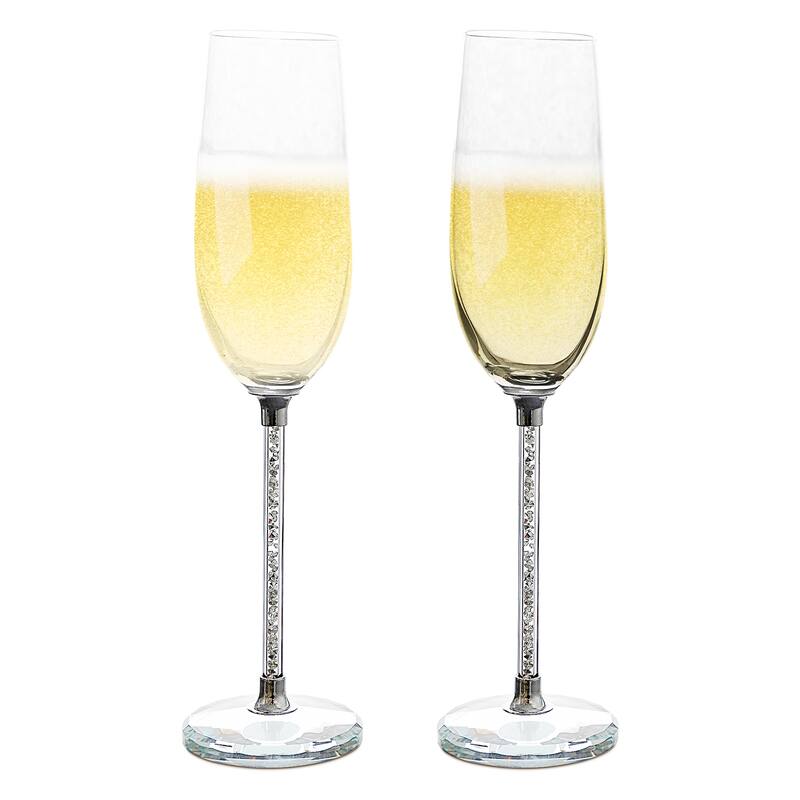 American Atelier Champagne Flutes Set of 2 Gem Filled Stem - 10 oz. - 10 oz. - 2 Piece