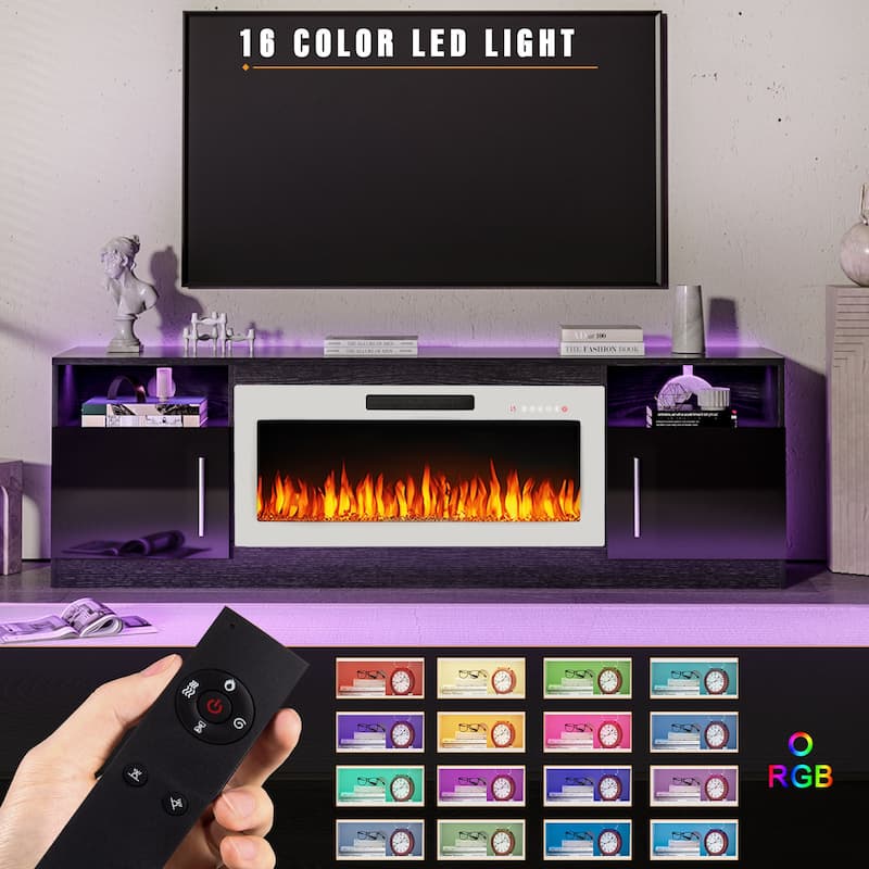 Bossin 70" Fireplace TV Stand with 36" Electric Fireplace, TV Stand for TVs Up to 80", 20 Colors LED Lights/Entertainment Center