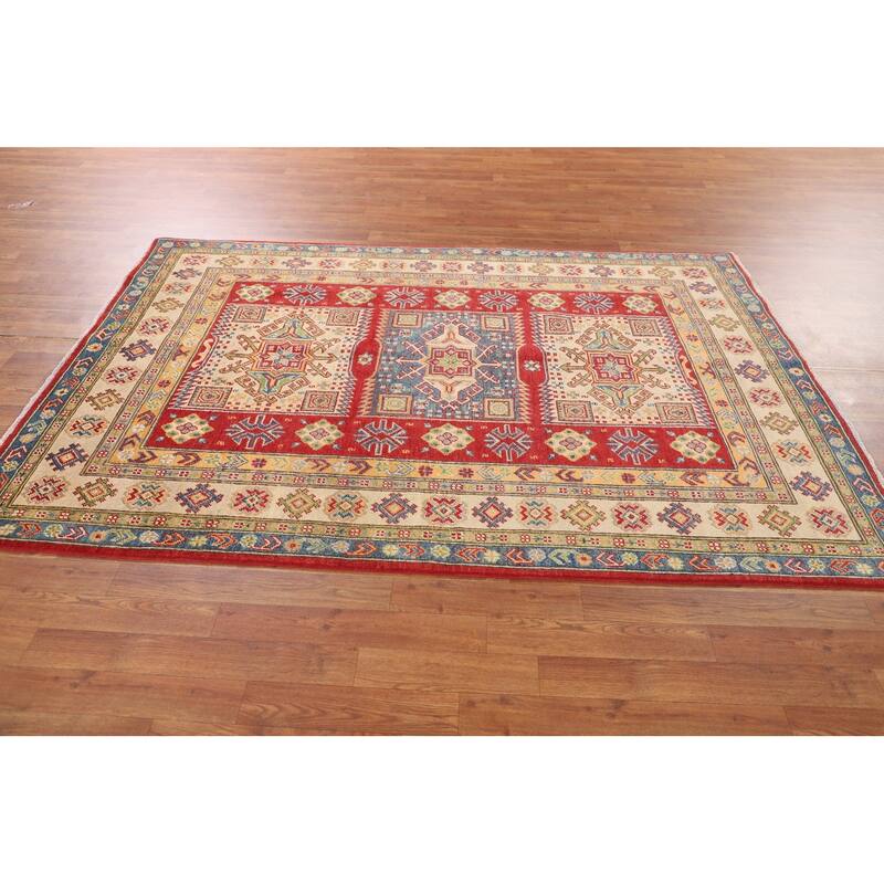 Geometric Kazak Area Rug Handmade Wool Carpet - 5'0" x 7'4"