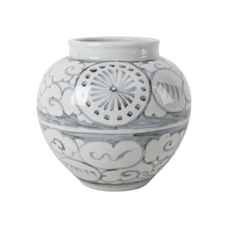 Artissance 10 in. Tall Off White Porcelain Ming Ming Vase with Lucky Cloud Motif