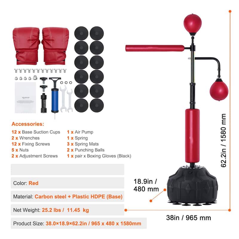 Height Adjustable Punching Bag Set with Stand and Gloves for Training - 38.0 x 18.9 x 62.2 inch