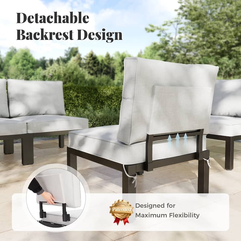 10-Seat Patio Sectional sofa set, E-coating Steel frame Conversation Sets with Built-in Side Table , Grey Cushion