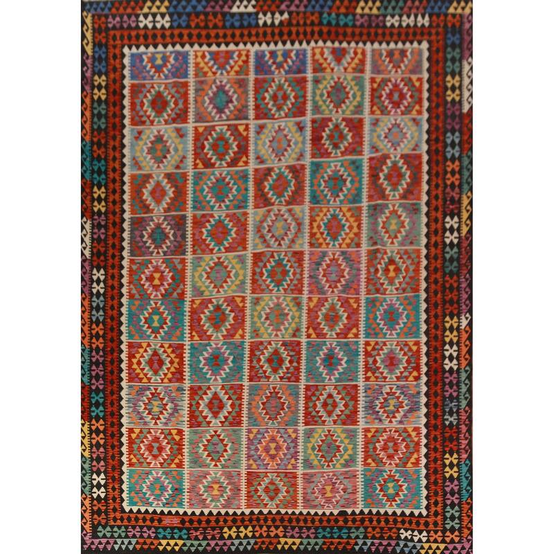 Multi-Color Kilim Oriental Area Rug Hand-Woven Geometric Wool Carpet - 10'1"x 13'1"