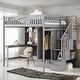 preview thumbnail 1 of 7, Wooden Bed with Storage Drawers, Full Size Space-saving Loft Bed with Bookshelf, Kid's Bed with Desk and Wardrobe, Grey Grey - Full