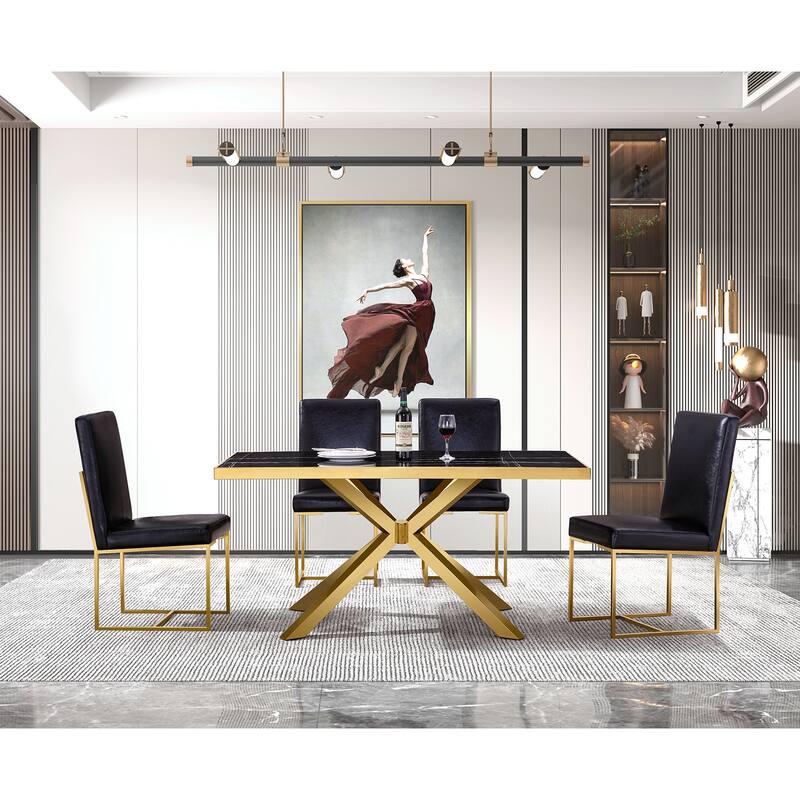 Leather Upholstered dining Chairs with Metal Polished Legs