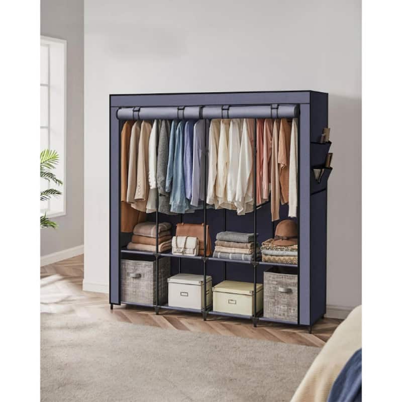Multi-Section Fabric Closet Organizer with Sturdy Steel Tubes and 4 Convenient Storage Pockets
