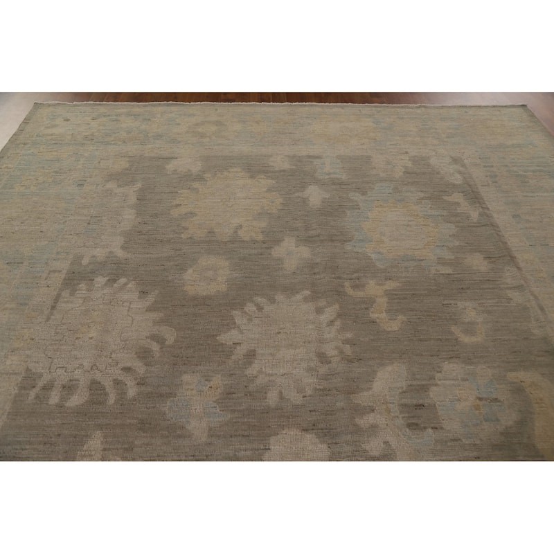 Gray Floral Oushak Turkish Area Rug Hand-knotted Oriental Wool Carpet - 9'1"x 11'10"