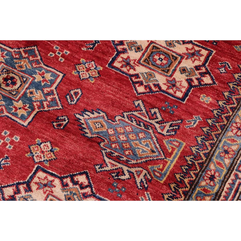 Southwestern Super Kazak Mira Red/Tan Hand Knotted Wool Rug - 4'10'' x 6'7''