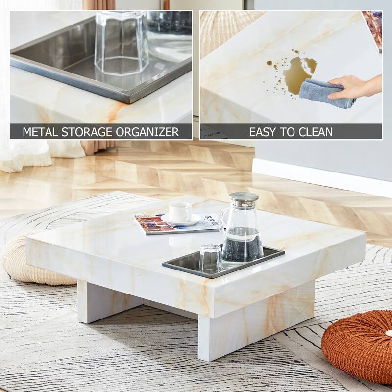 A modern and practical coffee table made of MDF material with black patterns. The fusion of elegance and natural fashion
