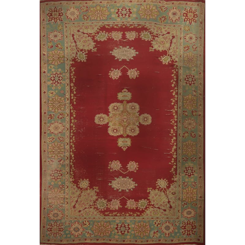 Hand Knotted Oriental 100% Wool Carpet Transitional Medallion Red Oushak Area Rug - 13' 10'' X 10' 1''