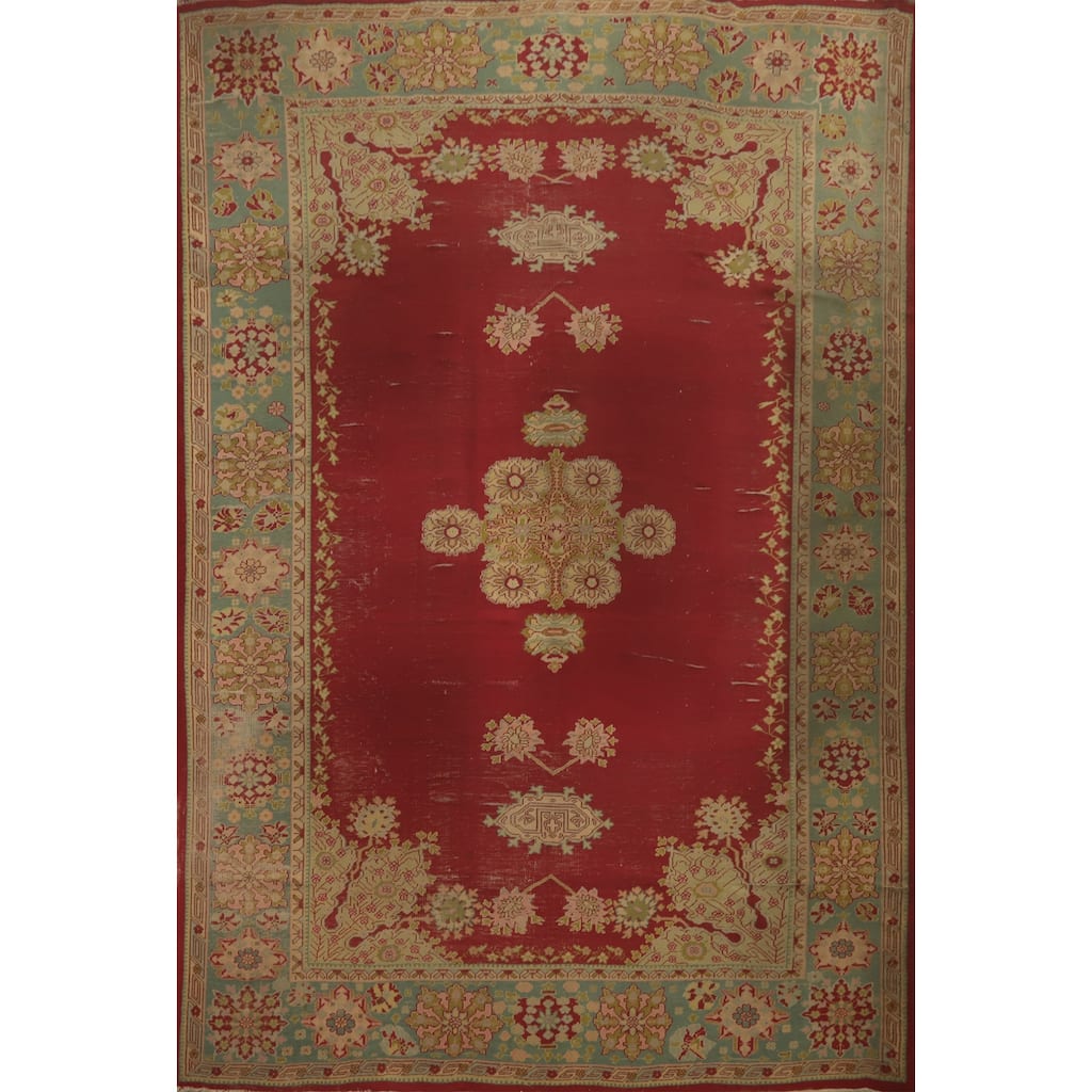 Hand Knotted Oriental 100% Wool Carpet Transitional Medallion Red Oushak Area Rug - 13' 10'' X 10' 1''