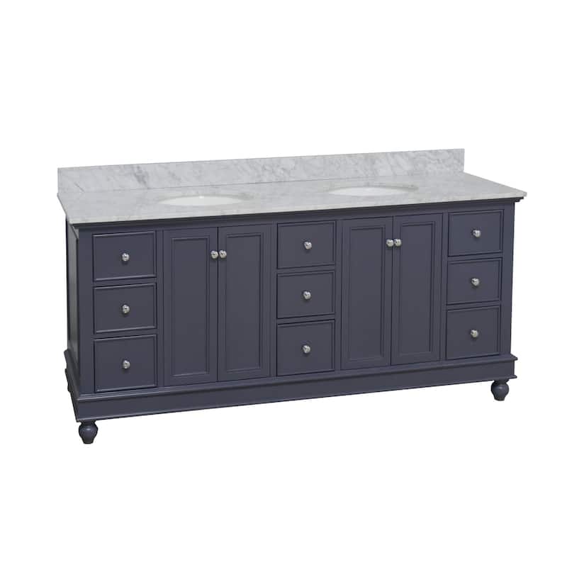 KitchenBathCollection Bella 72" Double Bathroom Vanity with Carrara Marble Top