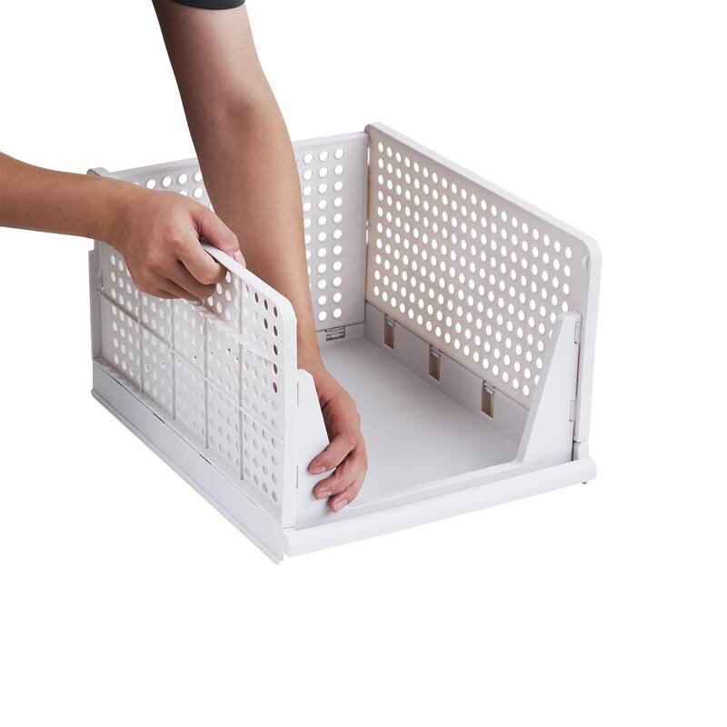 Javlergo 4 Pack Stackable Plastic Storage Basket XL-Size Foldable Closet Organizers and Storage Bins Drawer Shelf - 4-Tier