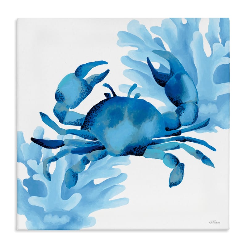 Stupell Blue Tone Crab & Coral Canvas Wall Art Design By Cat Thurman Designs - 30 x 30