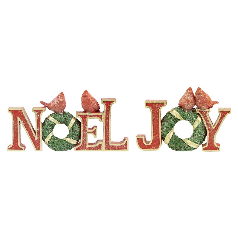 Cardinals on Wreaths "Joy" and "Noel" Christmas Display Signs - 10" - Set of 2