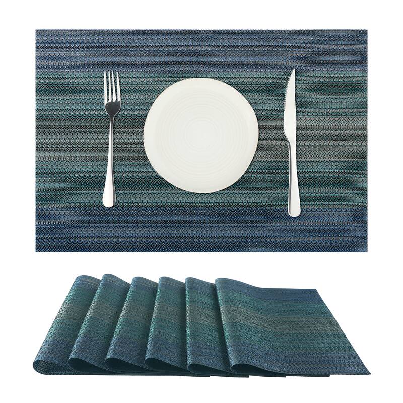Placemats Set of 6 Washable Vinyl Place Mats PVC Weave Table Mats - 18x12 inch - Dark Blue