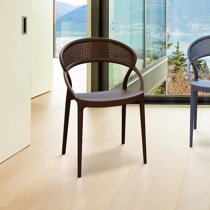 32.25" Brown Mesh Outdoor Patio Round Dining Chair