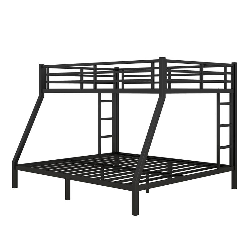 Metal Bunk Bed with Fence, Ladder, Space-Saving and Noise Reduced for Teens and Adults