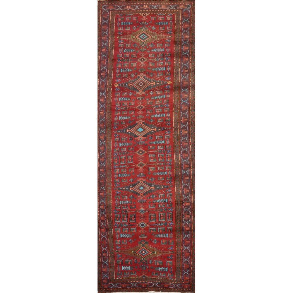 Hand Knotted Oriental 100% Wool Carpet Traditional Tribal Red Heriz Runner Rug - 13' 1'' X 3' 8''