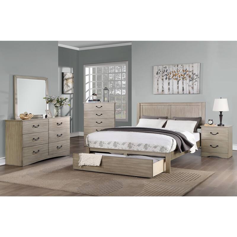 Wooden Bed with 1 Storage Drawer in Light Tan