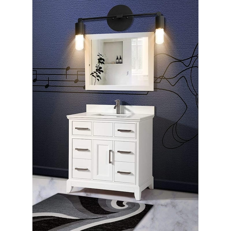 Vanity Art 36" Single Sink Bathroom Vanity Set with Engineered Marble Top and Free Mirror