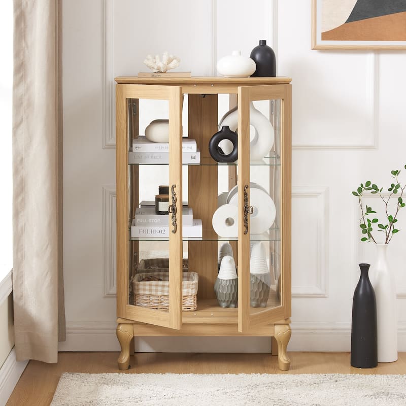 Roomfitters 2 Doos Curio Cabinet with Tempered Glass Doors, Curio Cabinets with Mirrored Back Panel and Adjustable Shelves