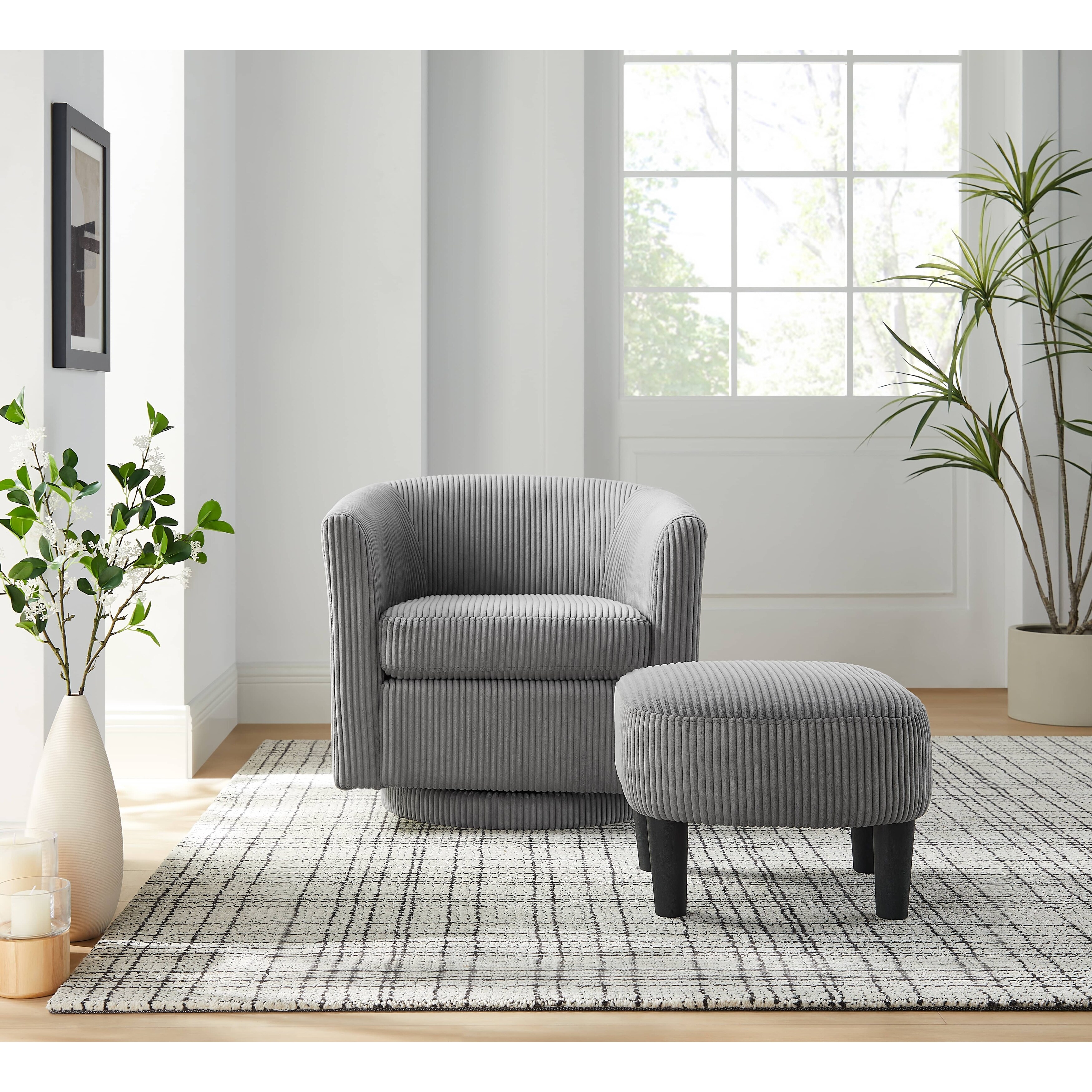 Grey jumbo cord tub chair sales