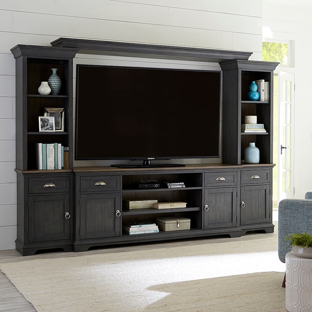 Ocean Isle Slate & Weathered Pine Entertainment Center with Piers