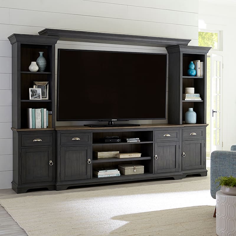 Ocean Isle Slate & Weathered Pine Entertainment Center with Piers - Slate
