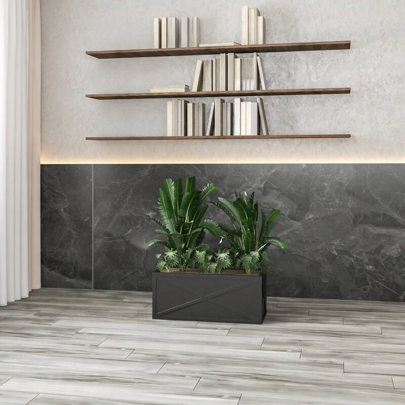 Bonsai Rectangular Fiberstone Planter Box, Modern Weather-Resistant Indoor/Outdoor Pot with Drainage for Healthy Plants