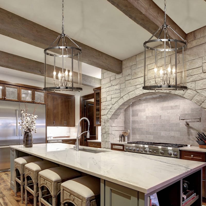 4 - Light Farmhouse Lantern Glass Drum Chandelier for Entryway