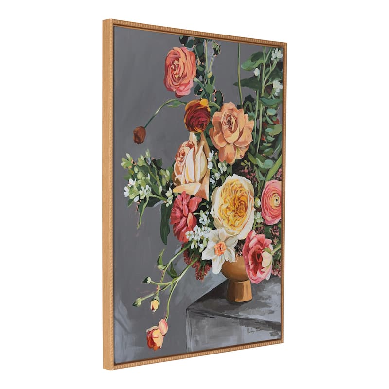 Kate and Laurel Sylvie Beaded Floral Emergence Framed Canvas by Mackenzie Nelson - 31.5x41.5 - Beech